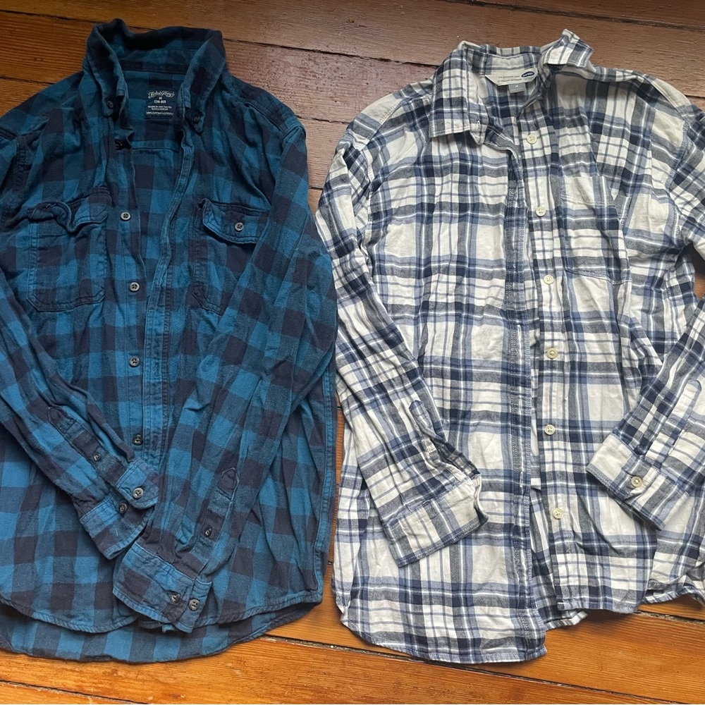 Two blue medium flannels